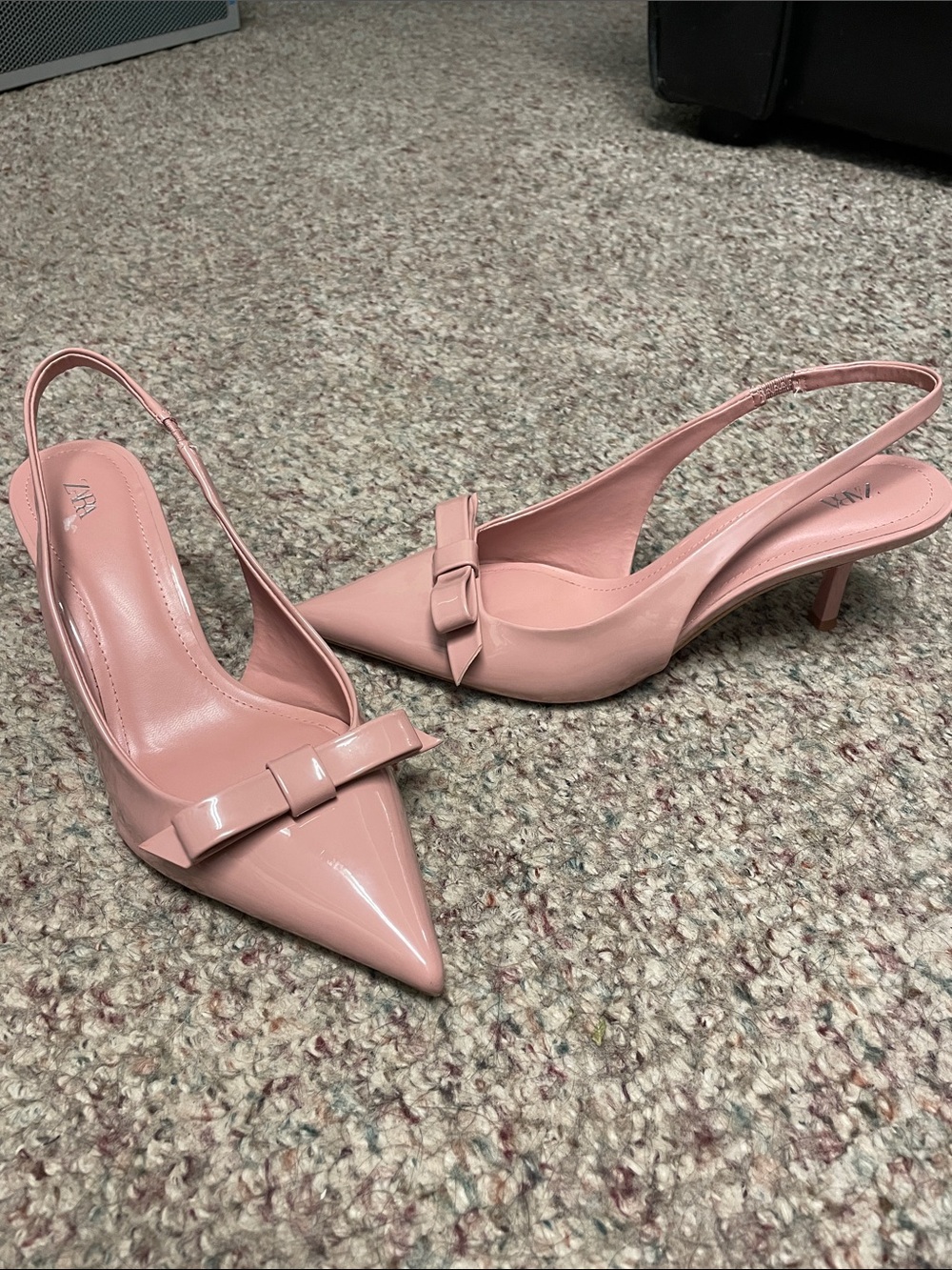 Zara patented Pink Slingback Pointed-Toe Kitten Heels with Bow